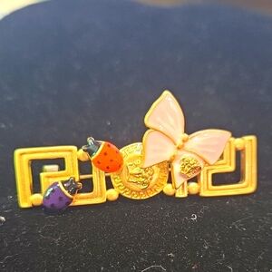 Gold Medusa Pink Bow Brooch